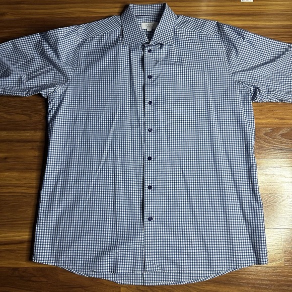 Eton Shirt Men XXL 18/46 Blue Gingham Check Plaid Contemporary Dress Long Sleeve - Picture 3 of 8